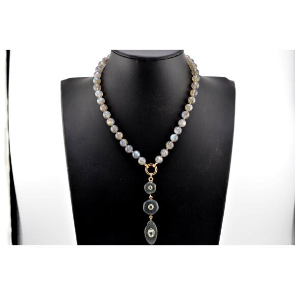 Rachel Reinhardt Labradorite 14K Vermeil Triple Drop Necklace - Picture 2 of 3